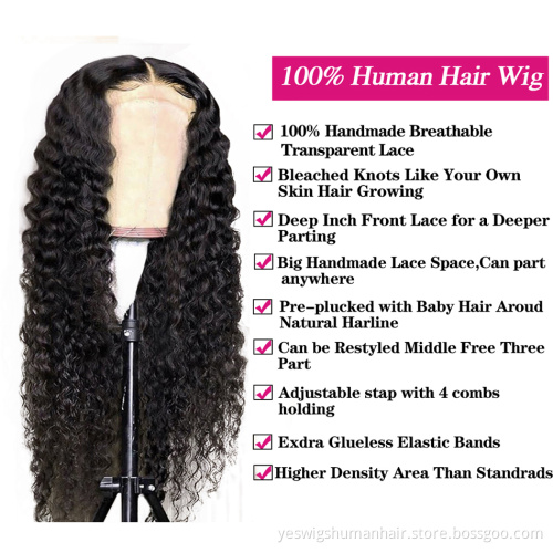 Yeswigs Deep Curly Wave Raw Indian Virgin Human Hair Hd Lace Front Wig Pre Plucked Transparent Full Lace Frontal Wig Human Hair